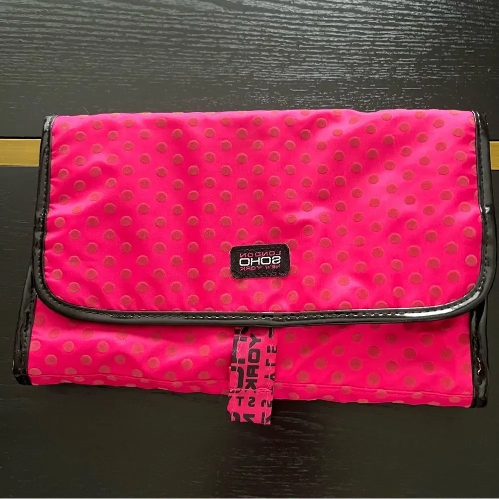 SOHO London Soho New York Pink Polka Dot Hanging Travel Makeup Bag Organizer EUC